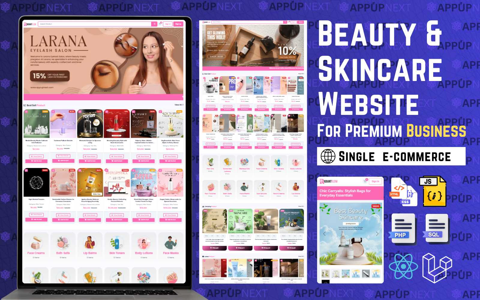 RadiantGlow: Fully Dynamic Beauty & Skincare Marketplace Built with React, PHP & Laravel